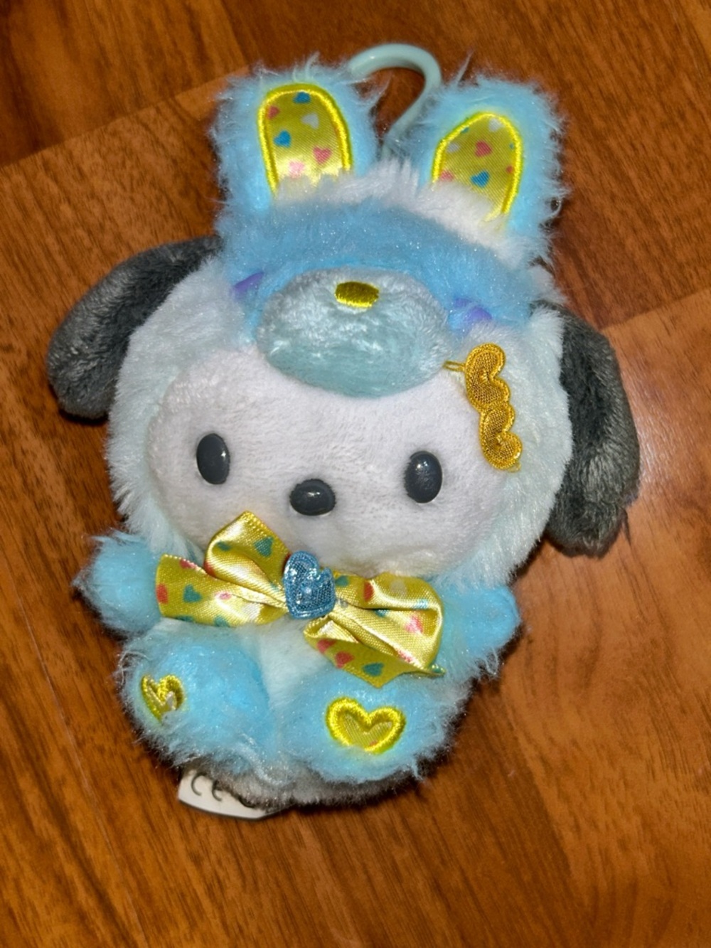 Sanrio Pochacco in a Light Blue Bunny Costume  Plush Keychain